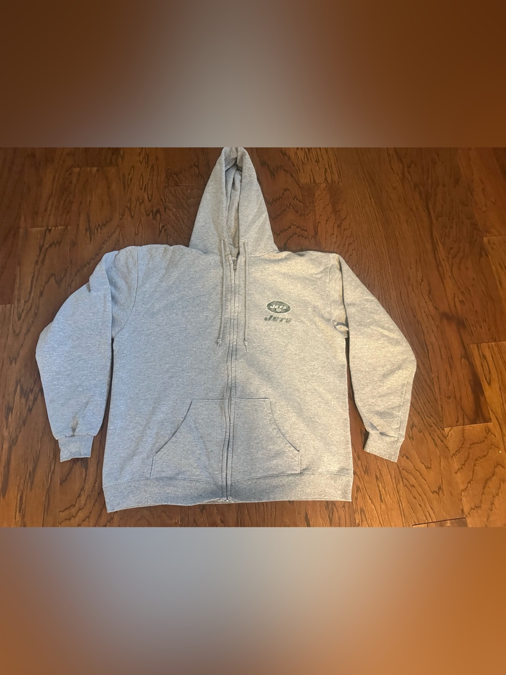 New York Jets Light Gray Zip-Up Hooded Sweatshirt - size medium
